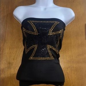 NEW iron cross RHINESTONE tube top ONE SIZE